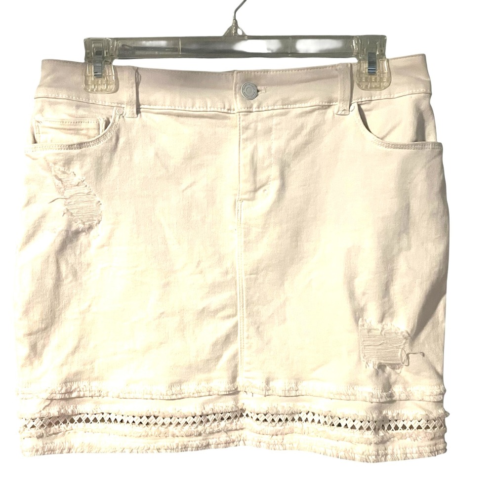 White House Black Market Women's White Denim Distressed Mini Skirt 4